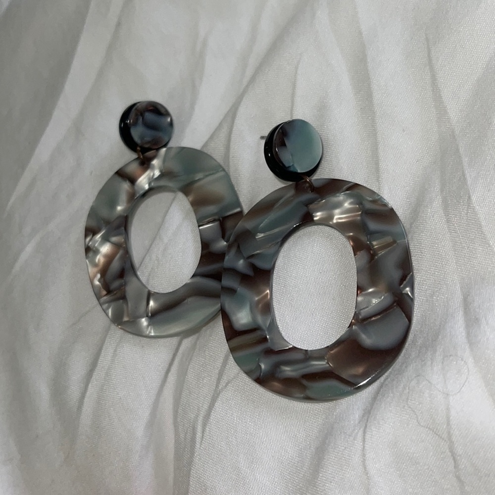 Acrylic Marble Black and Brown Drop Dangle Earrings